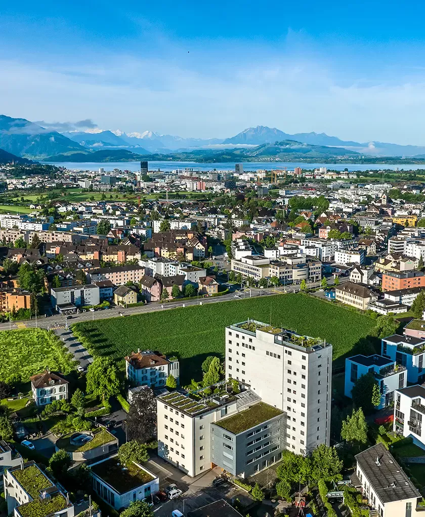 Blick auf Baar und die Obermühle, Domizil der Geozug Ingenieure AG